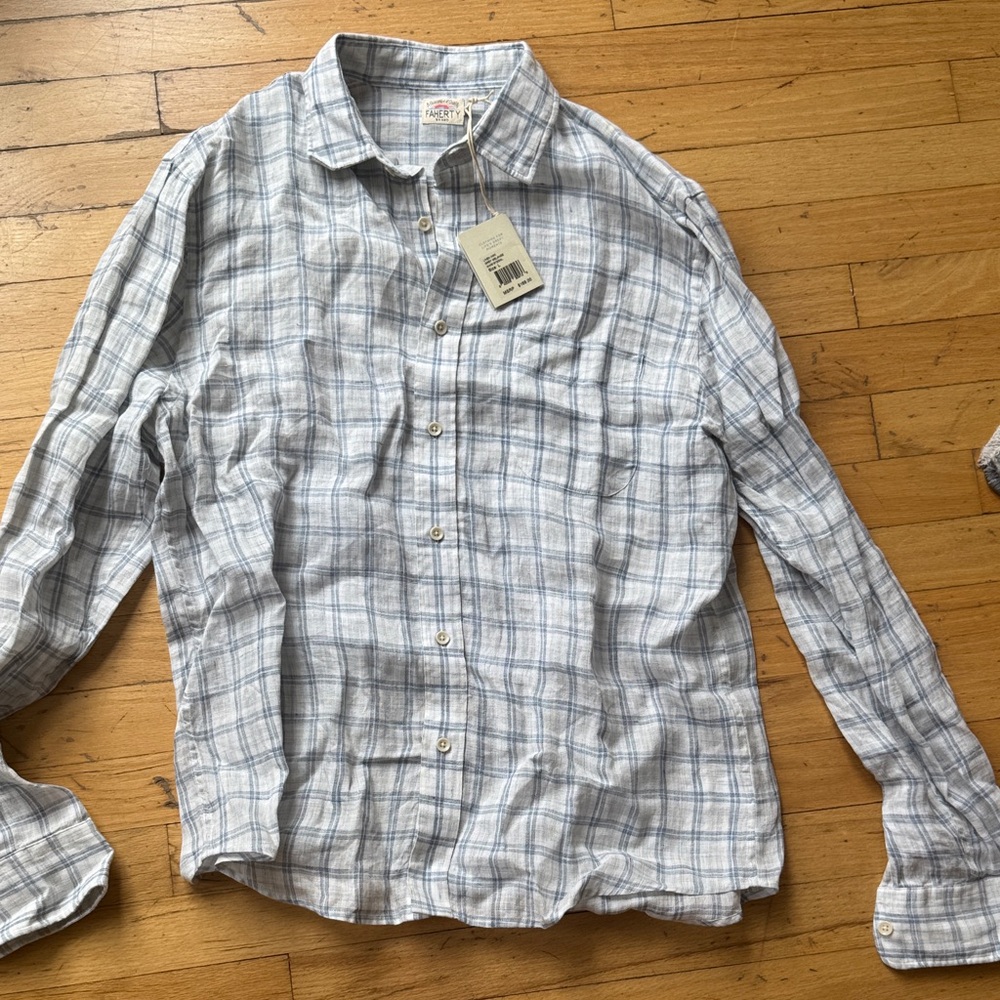 Faherty Light Blue Plaid Casual Shirt